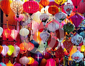 Traditional asian culorful lanterns on chinese market