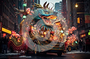 Traditional Asian dragon flying. 2024 Chinese New Year sign. Created with Generative AI