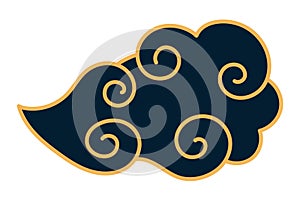 Traditional Asian fluffy rounded cloud line art hand drawn illustration.