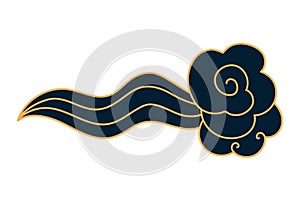 Traditional Asian fluffy rounded cloud line art hand drawn illustration.