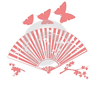 Traditional asian hand fan with blooming sakura vector decor