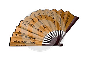 Traditional asian hand fan with hieroglyphes