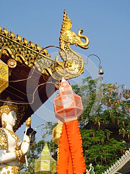 Traditional asian lantern in the courtyard of a Buddhist temple