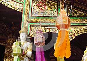 Traditional asian lantern in the courtyard of a Buddhist temple