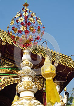 Traditional asian lantern in the courtyard of a Buddhist temple