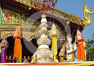 Traditional asian lantern in the courtyard of a Buddhist temple