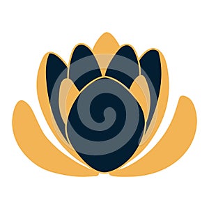Traditional Asian lotus flower flat hand drawn illustration.