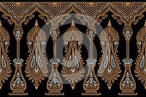 Traditional Asian paisley border on dark background