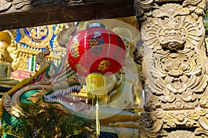 Traditional asian red lantern at chinese temple