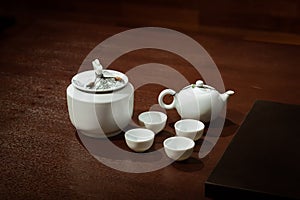 Traditional asian tea Set on a Wooden Table