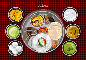 Traditional Assamese cuisine and food meal thali of Assam