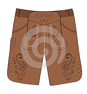 Traditional austrian and bavarian lederhosen leather pants. Vector hand drawn illustration. photo