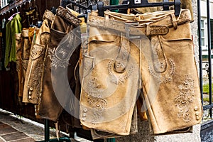 Traditional austrian and bavarian lederhosen (leather pants) photo