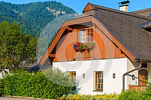 Traditional Austrian house in countryside area of Weissensee lake, Austria