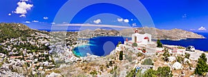 Traditional authentic Greece - beautiful island Leros in Dodecanese, view with little church and Agia marina village