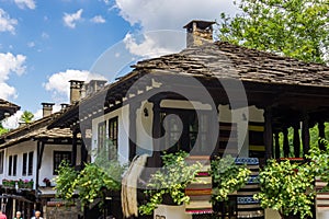 Traditional authentic houses with stone roofs in the Etar Architectural-Ethnographic Complex