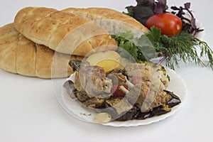 Traditional Azerbaijani dish - Saj with meat and vegetables