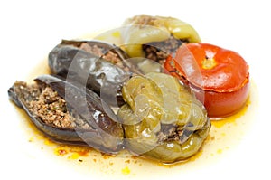 Traditional Azeri baked, stuffed peppers, aubergin photo