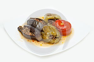 Traditional Azeri baked, stuffed peppers, aubergin