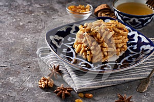 Traditional azian cake chuk chuk with honey and nuts