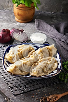 Traditional azian Manti, dumplings with minced meat