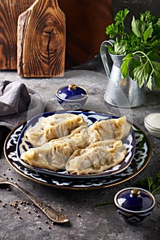 Traditional azian Manti, dumplings with minced meat