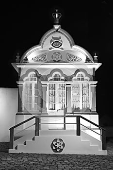 Traditional azores chapel by night. Imperio Terceira. Portugal. photo