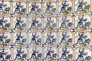Traditional azulejos decorative tiles at the Park and National Palace of Pena, a UNESCO World Heritage Site in Sintra