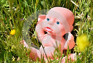 Traditional baby doll among the grass photo