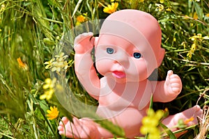 Traditional baby doll among the grass photo