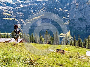 Traditional bagpiper at the famous Jungfrau region