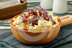 Traditional  cheese cream macaroni with bacon