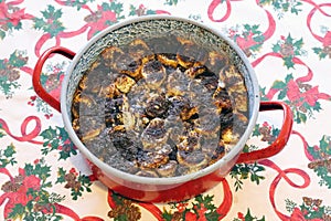 Traditional baked polish and hungarian dessert makowki made of sliced croissant and poppy seeds with honey