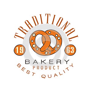 Traditional bakery product, best quality logo template, estd 1963, bread shop badge retro food label design vector