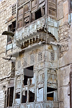 Traditional balconies of the Al Balad neighborhood in the city of Jeddah