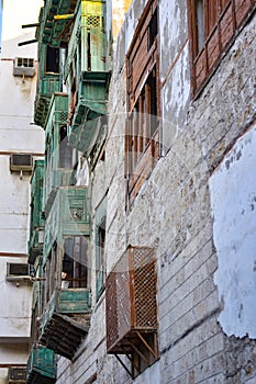 Traditional balconies of the Al Balad neighborhood in the city of Jeddah