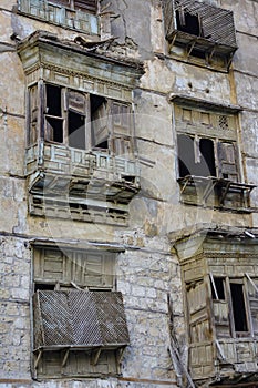 Traditional balconies of the Al Balad neighborhood in the city of Jeddah