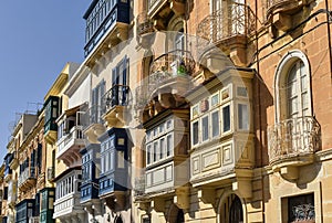 Traditional balconies in Valletta Malta