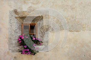 traditional balcony from an old house in Villandro in Val Isarco photo