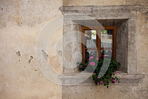 traditional balcony from an old house in Villandro in Val Isarco photo