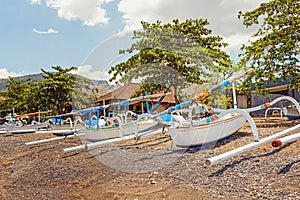 Traditional balinese boats in Amed, Bali photo