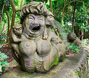 Traditional Balinese stone sculpture art and culture at Bali, Indonesia