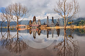 Traditional balinese temples on the lake with the reflection, Bali