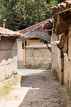 The traditional Balkan architecture in the narrow streets of Koprivshtitsa photo