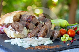 Traditional Balkan food - cevapi or cevapcici photo