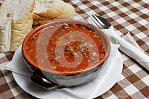 Traditional Balkan soup with bread