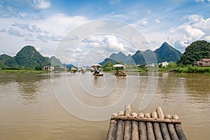 Traditional bamboo raft on Yulong River, Yangshuo, Guangxi, ChinTraditional bamboo raft on Yulong River, Yangshuo, Guangxi, China.