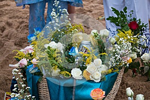 Traditional basket of gifts offered to YemanjÃ¡ during the YemanjÃ¡ Festival