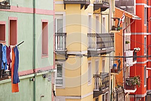 Traditional basque country village of Bermeo. Colorful facades. Spain