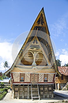 Traditional Batak house on the Samosir island.